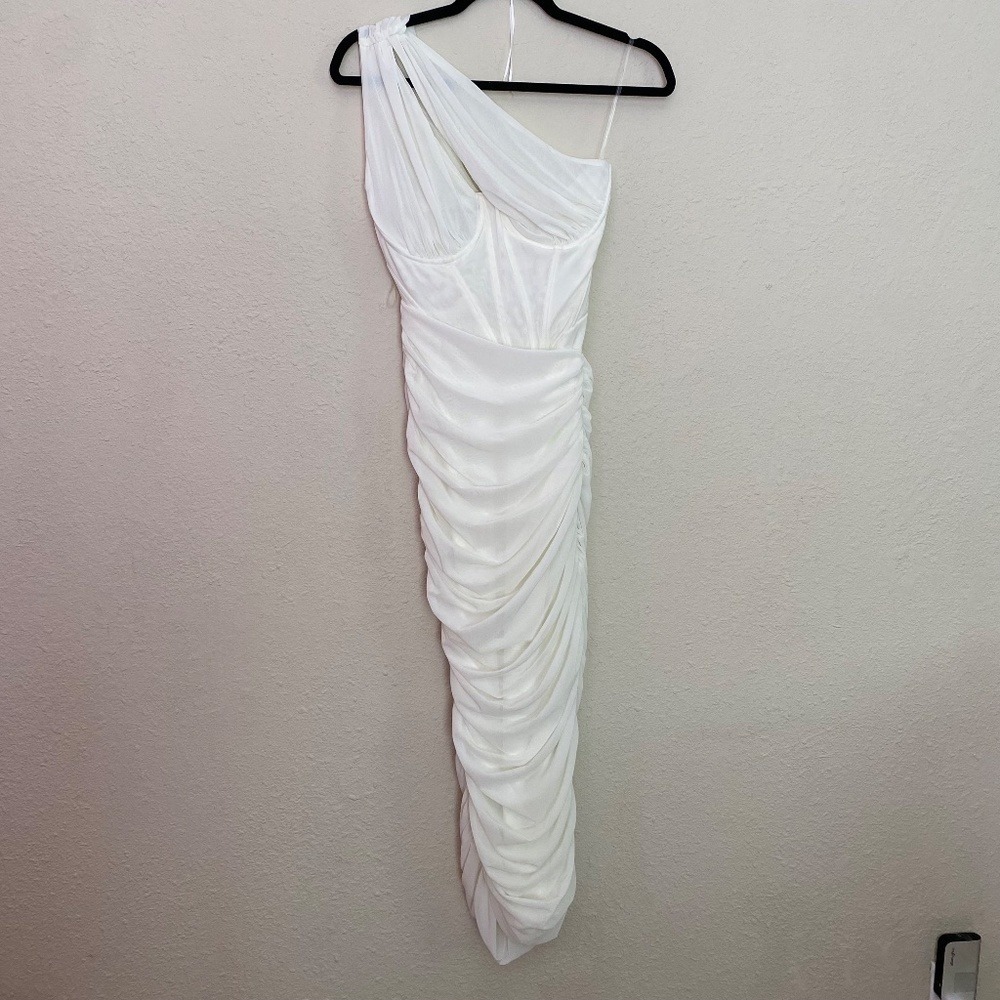 HOUSE OF CB 'Valentina' Ivory white Asymmetric Cutout Midi Dress NWOT Size S - Picture 4 of 13